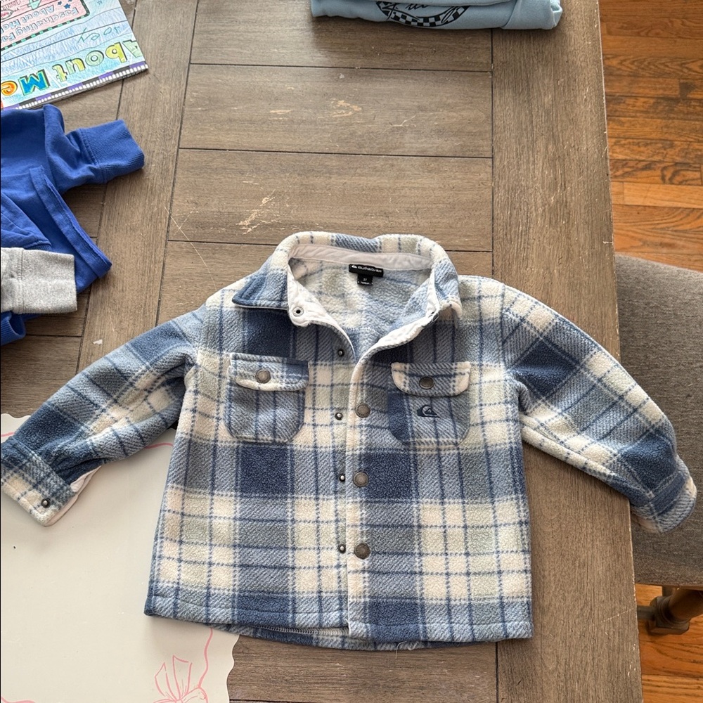 Quiksilver Kids Blue and White Plaid Jean Jacket